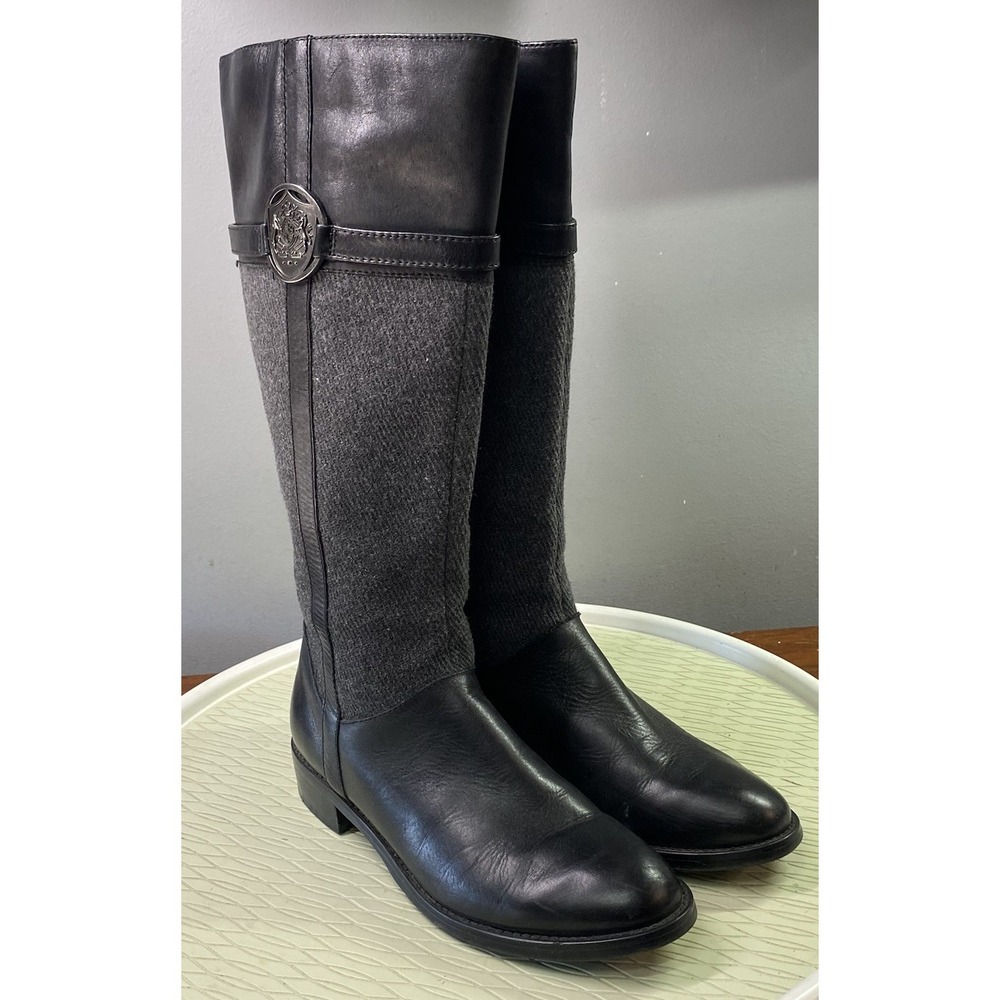 Franco Fortini Huntington Women's Black/Gray Leather Knee Hi Riding Boots 7.5 M